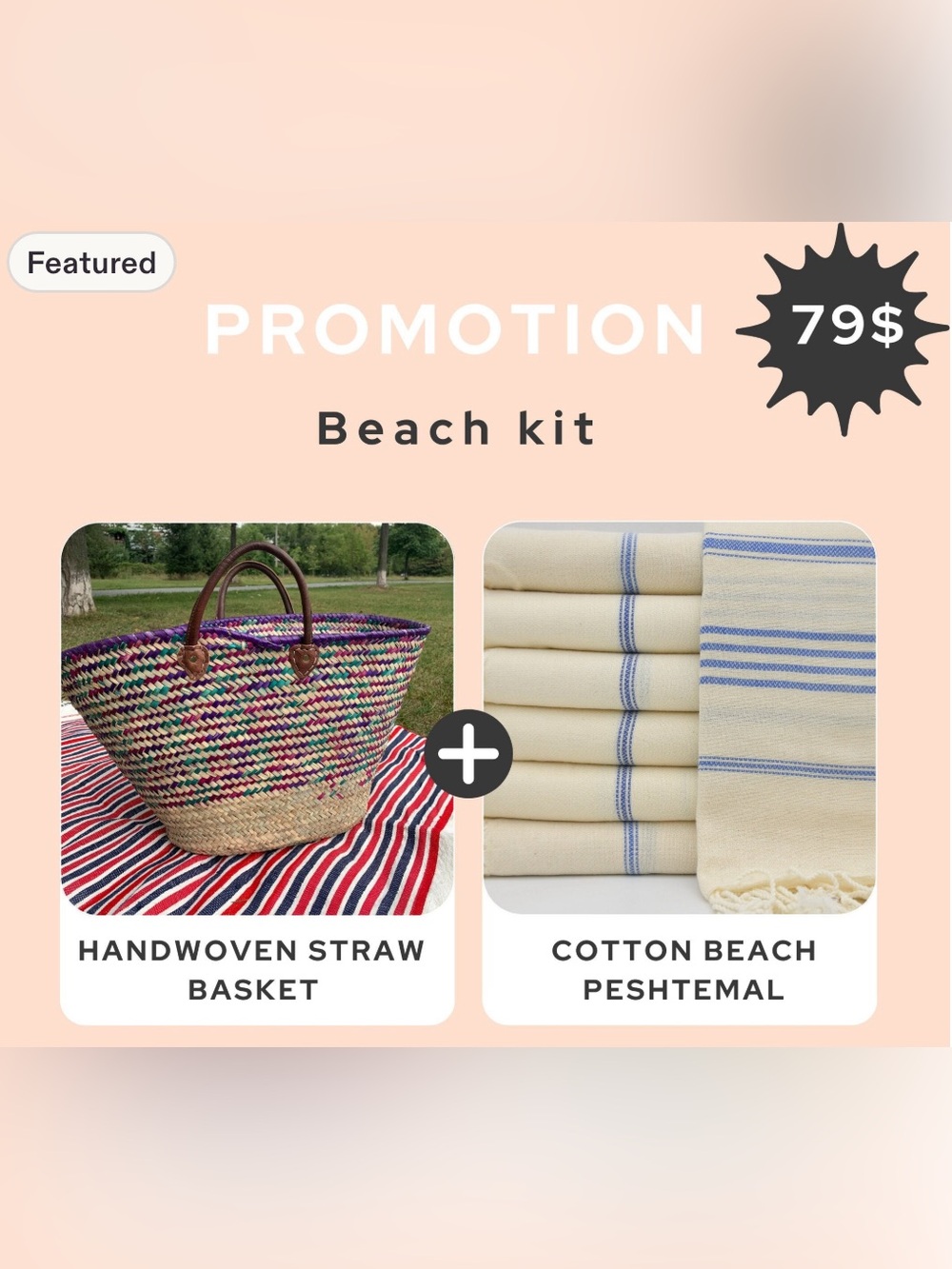 NWT picnic Kit: xl picnic basket with Cotton blanket towel - beach basket